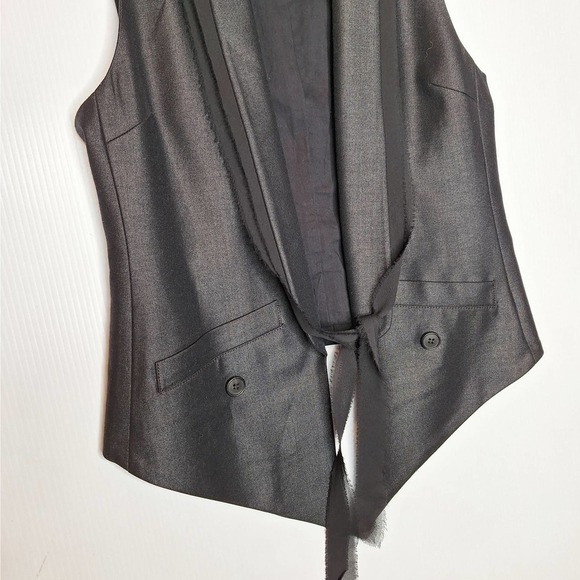 EDUN Open Front Silk Tie Vest XS Gray Black Modern Corporate Goth Lagenlook - Picture 3 of 12